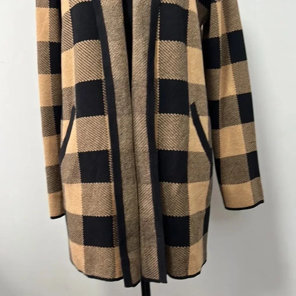 NWT J.Crew Vanessa sweater-jacket in black and brown buffalo check size Medium